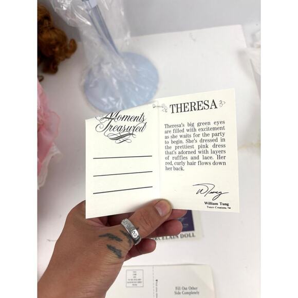 VTG William Tung Doll Tuss Hand Crafted 18" Porcelain Theresa Pink Doll Signed - Picture 8 of 15